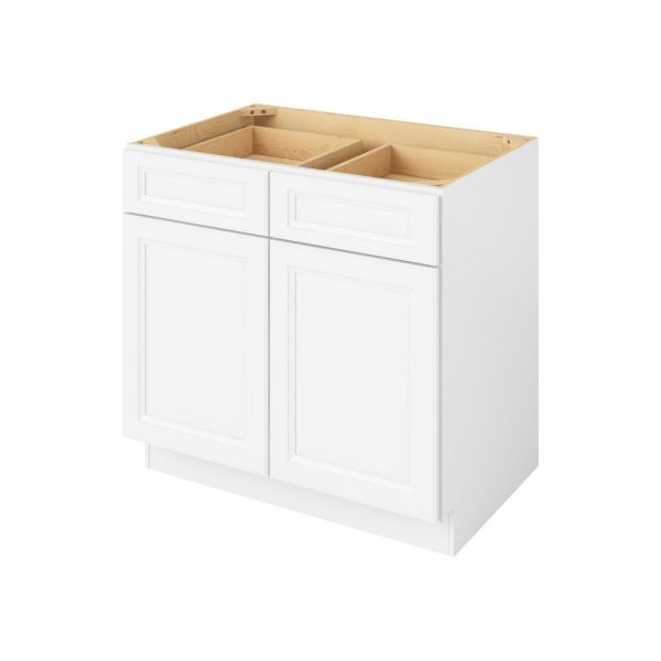 Monaco - 36" Base Cabinet, 2 Doors-2 Drawers, 1 Shelf in White MWH-B36