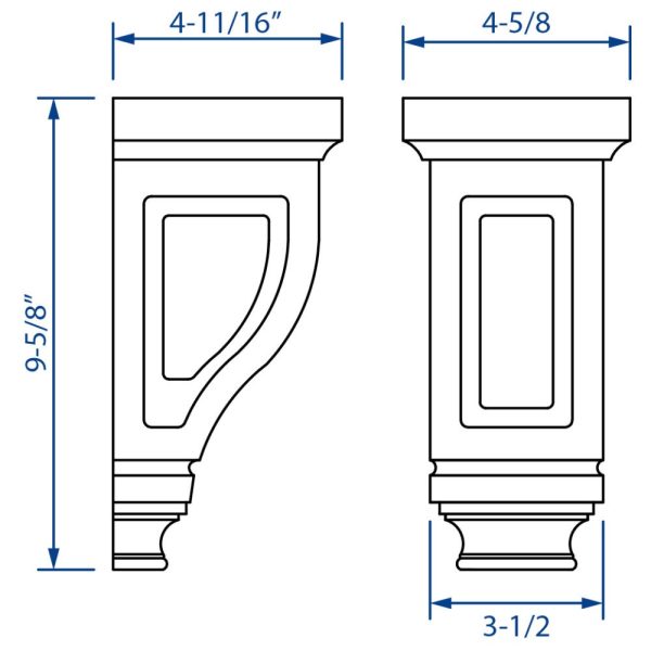 Cooper, Hudson, Monaco - 4-5/8" W x 9-5/8" H x 4-11/16" D Corbel - Basic - in Grey B-PGRY-CORBEL