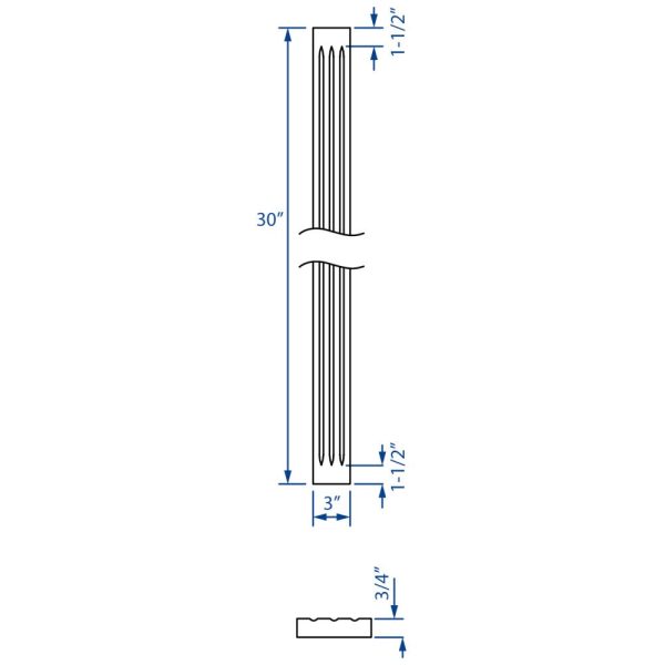 Cooper, Hudson, Monaco - 3" W x 30" H x 3/4" T Fluted Filler - in Grey PGRY-FF330