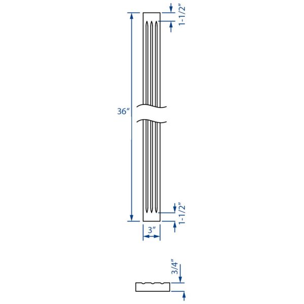 Cooper, Hudson, Monaco - 3" W x 36" H x 3/4" T Fluted Filler - in White PWH-FF336