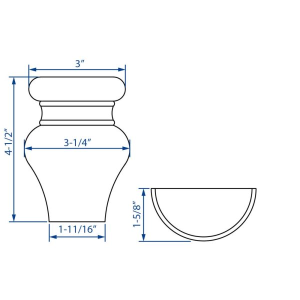 Cooper, Hudson, Monaco - 3-1/4" W x 4-1/2" H x 1-5/8" D Half Bun - split vertically - in Espresso ESP-HBUNFOOT