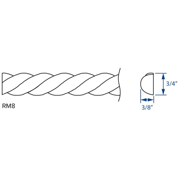 Cooper, Hudson, Monaco - 3/4" W x 96" L x 3/8" T Rope Moulding - in Slate SL-RM8