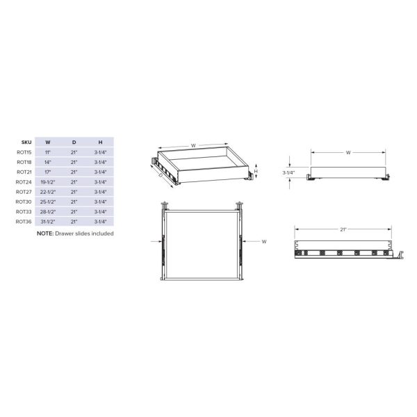 Cooper, Hudson, Monaco - 3" economy roll out tray that installs into a 15" base cabinet in UV Coated ECO-ROT15