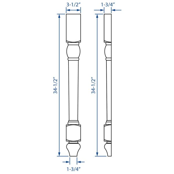 Cooper, Hudson, Monaco - 3-1/2" W x 34-1/2" H x 1-3/4" D Split Decorative Leg - in Espresso ESP-SDECOLEG