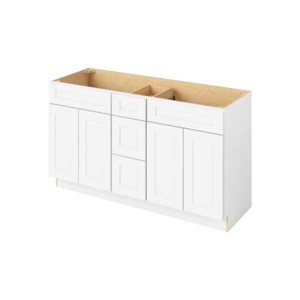 Cooper - 60" Vanity Combo Sink Three Drawers, 4 Doors-3 Drawers-2 False Fronts in White 3-CWH-VCDB60