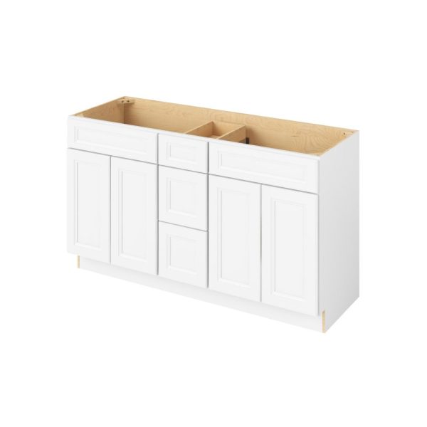 Monaco - 60" Vanity Combo Sink Three Drawers, 4 Doors-3 Drawers-2 False Fronts in White 3-MWH-VCDB60