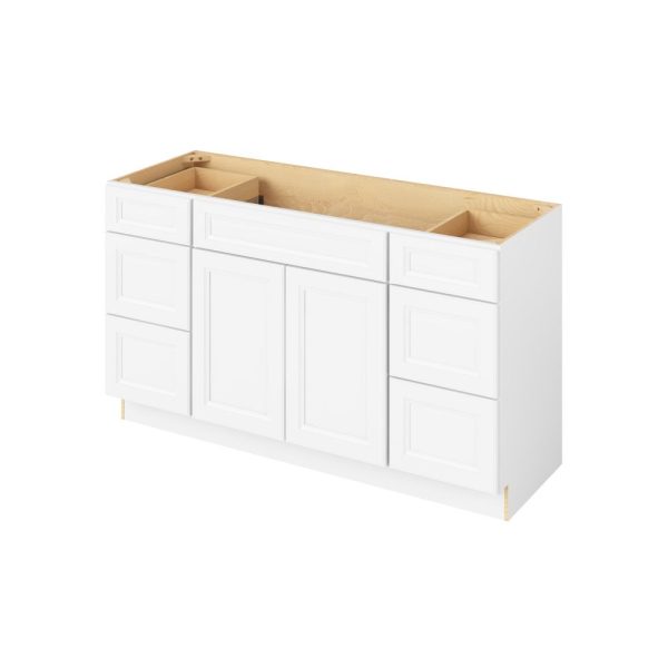 Monaco - 60" Vanity Combo Sink Six Drawer, 2 Doors-6 Drawers-1 False Front in White 6-MWH-VCDB60