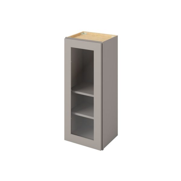 Cooper - 15" x 36" Wall Cabinet with Glass Door and Matching Interior, 1 Door, 2 Shelves in Grey CGR-W1536MI