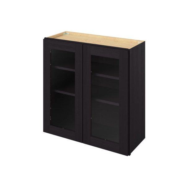 Cooper - 30" x 30" Wall Cabinet with Glass Door and Matching Interior, 2 Doors, 2 Shelves in Espresso CES-W3030MI