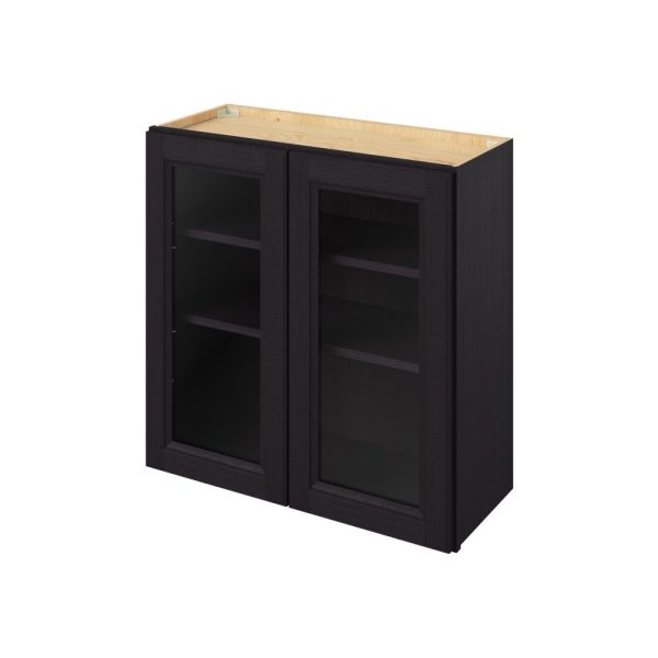 Monaco - 30" x 30" Wall Cabinet with Glass Door and Matching Interior, 2 Doors, 2 Shelves in Espresso MES-W3030MI