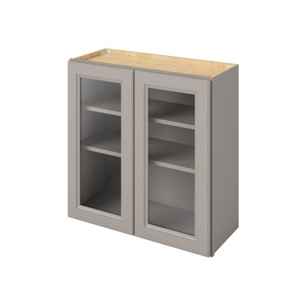 Monaco - 30" x 30" Wall Cabinet with Glass Door and Matching Interior, 2 Doors, 2 Shelves in Grey MGR-W3030MI