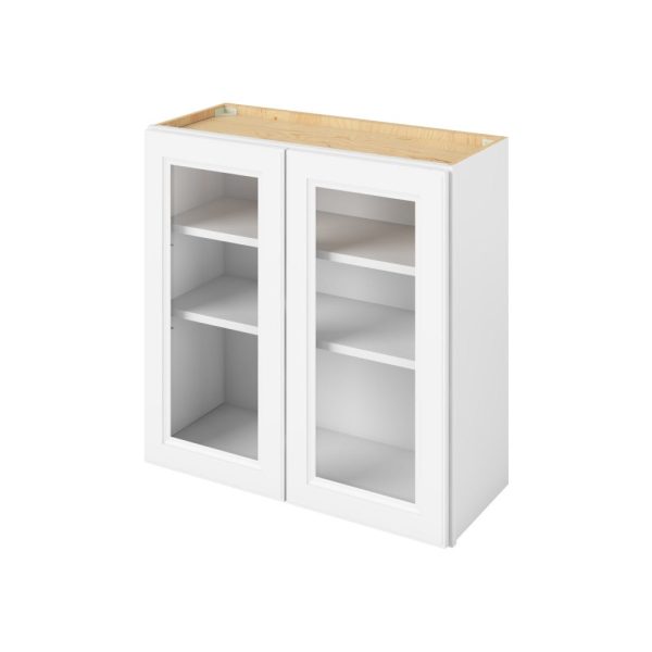 Monaco - 30" x 30" Wall Cabinet with Glass Door and Matching Interior, 2 Doors, 2 Shelves in White MWH-W3030MI