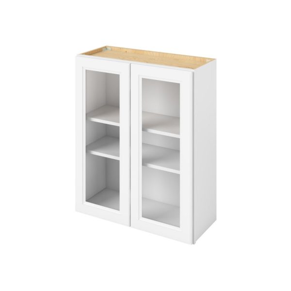 Monaco - 30" x 36" Wall Cabinet with Glass Door and Matching Interior, 2 Doors, 2 Shelves in White MWH-W3036MI