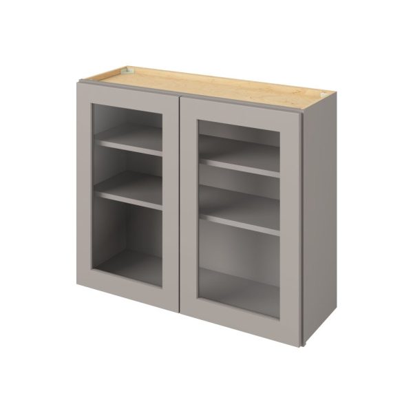 Cooper - 36" x 30" Wall Cabinet with Glass Door and Matching Interior, 2 Doors, 2 Shelves in Grey CGR-W3630MI