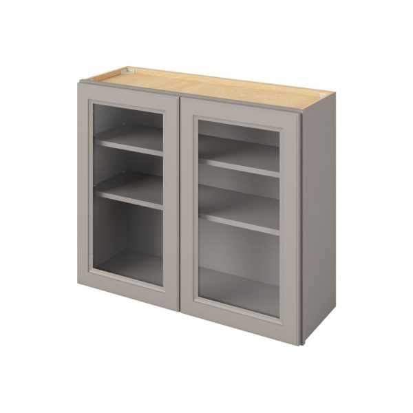 Monaco - 36" x 30" Wall Cabinet with Glass Door and Matching Interior, 2 Doors, 2 Shelves in Grey MGR-W3630MI