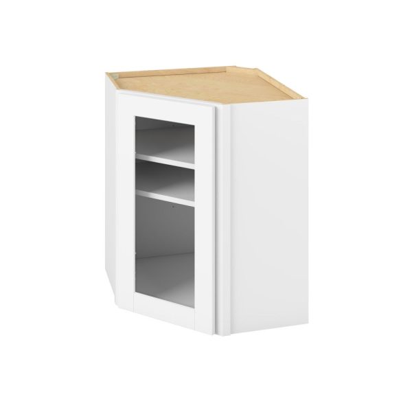 Cooper - 24" x 30" Wall Diagonal Cabinet with Glass Door and Matching Interior, 1 Door, 2 Shelves in White CWH-WDC2430MI