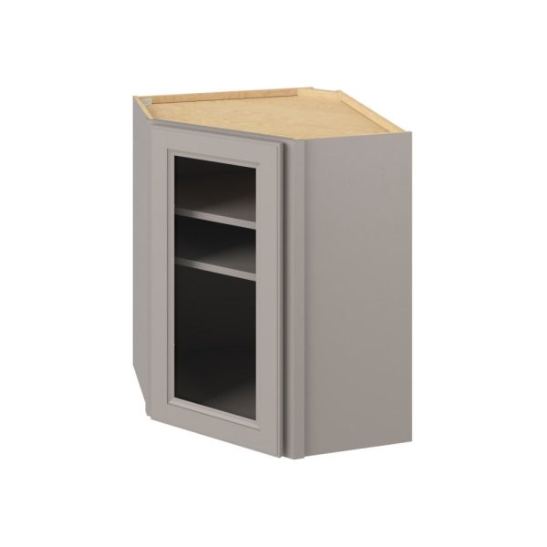 Monaco - 24" x 30" Wall Diagonal Cabinet with Glass Door and Matching Interior, 1 Door, 2 Shelves in Grey MGR-WDC2430MI