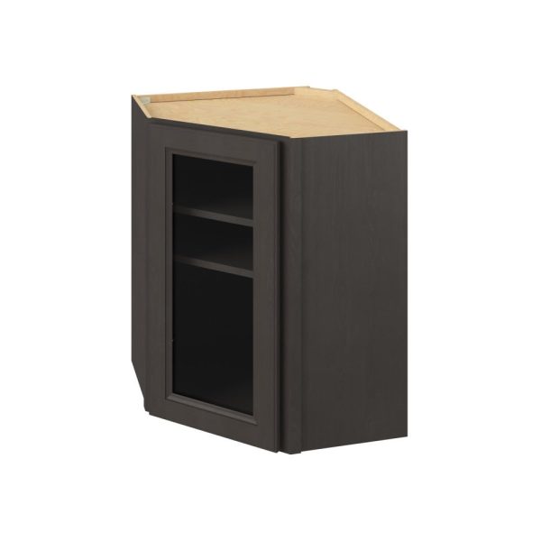 Monaco - 24" x 30" Wall Diagonal Cabinet with Glass Door and Matching Interior, 1 Door, 2 Shelves in Slate MSL-WDC2430MI