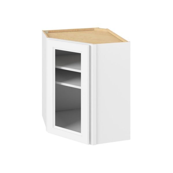 Monaco - 24" x 30" Wall Diagonal Cabinet with Glass Door and Matching Interior, 1 Door, 2 Shelves in White MWH-WDC2430MI