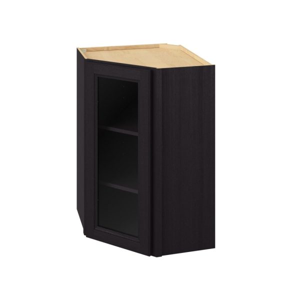 Monaco - 24" x 36" Wall Diagonal Cabinet with Glass Door and Matching Interior, 1 Door, 2 Shelves in Espresso MES-WDC2436MI