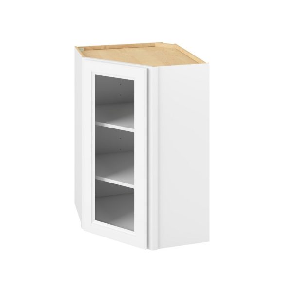 Monaco - 24" x 36" Wall Diagonal Cabinet with Glass Door and Matching Interior, 1 Door, 2 Shelves in White MWH-WDC2436MI