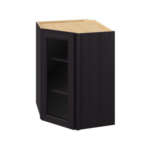 Monaco - 27" x 36" x 15" Wall Diagonal Cabinet with Glass Door and Matching Interior, 1 Door, 2 Shelves in Espresso MES-WDC273615MI