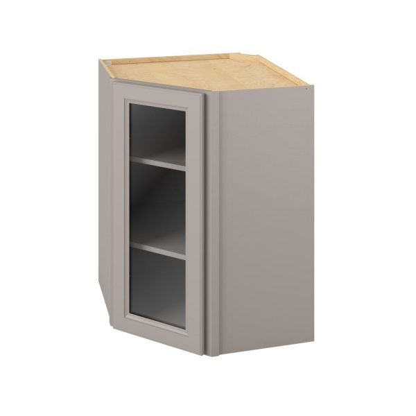 Monaco - 27" x 36" x 15" Wall Diagonal Cabinet with Glass Door and Matching Interior, 1 Door, 2 Shelves in Grey MGR-WDC273615MI