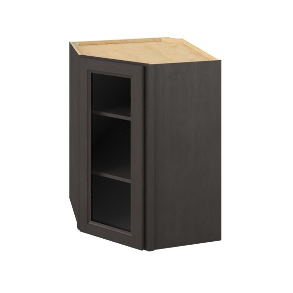 Monaco - 27" x 36" x 15" Wall Diagonal Cabinet with Glass Door and Matching Interior, 1 Door, 2 Shelves in Slate MSL-WDC273615MI