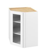 Monaco - 27" x 36" x 15" Wall Diagonal Cabinet with Glass Door and Matching Interior, 1 Door, 2 Shelves in White MWH-WDC273615MI