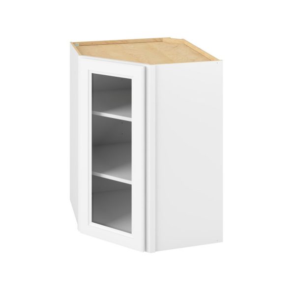 Monaco - 27" x 36" x 15" Wall Diagonal Cabinet with Glass Door and Matching Interior, 1 Door, 2 Shelves in White MWH-WDC273615MI