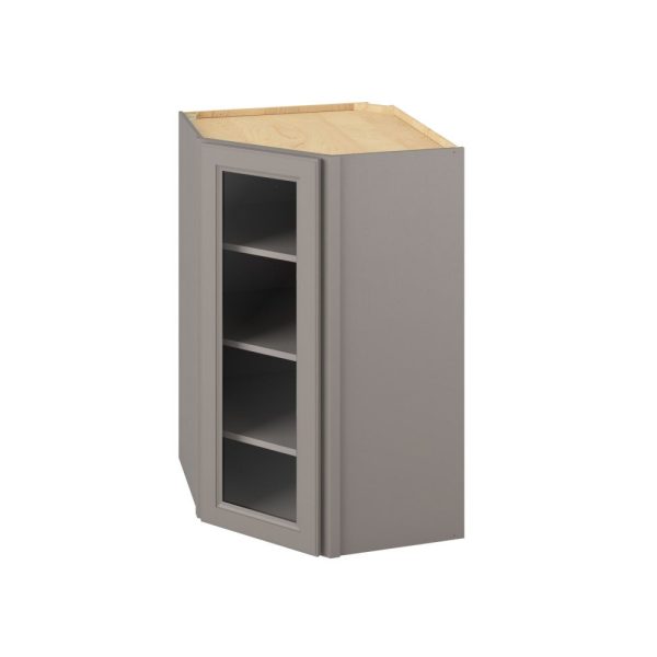 Monaco - 27" x 42" x 15" Wall Diagonal Cabinet with Glass Door and Matching Interior, 1 Door, 3 Shelves in Grey MGR-WDC274215MI